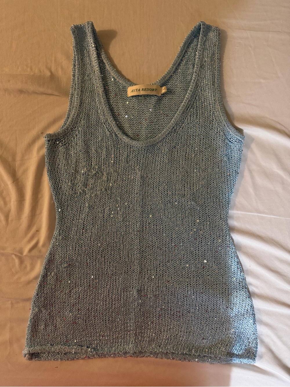 ASTA RESORT Light Blue Sequin Knit Tank Top